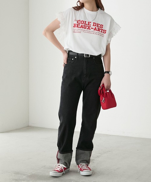 BONLECILL(ボンルシール)の「ハートレースフレンチスリーブロゴTEE(Tシャツ/カットソー・レディース・ブラック/チャコールグレー/オフホワイト/グレー・FREE)」の10枚目の写真
