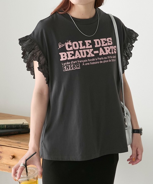 ハートレースフレンチスリーブロゴTEE（Tシャツ/カットソー