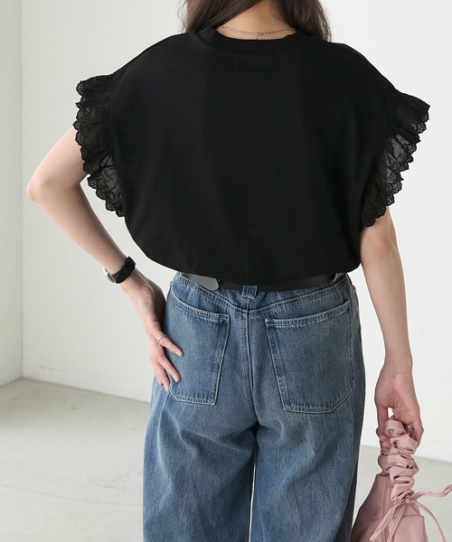 BONLECILL(ボンルシール)の「ハートレースフレンチスリーブロゴTEE(Tシャツ/カットソー・レディース・ブラック/チャコールグレー/オフホワイト/グレー・FREE)」の17枚目の写真