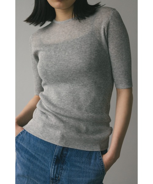 STYLEMIXER(スタイルミキサー)の「シアーリブラメニットトップ(ニット/セーター・レディース・シルバー/ゴールド/ブラック・FREE)」の3枚目の写真