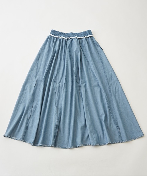 CUBE SUGAR（キューブシュガー）の「ペイズリープリントデニム切替スカート（デニムスカート・レディース・ライトブルー/インディゴブルー・M）」の4枚目の写真