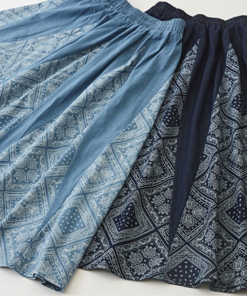 CUBE SUGAR（キューブシュガー）の「ペイズリープリントデニム切替スカート（デニムスカート・レディース・ライトブルー/インディゴブルー・M）」の6枚目の写真