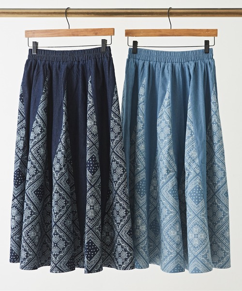 CUBE SUGAR（キューブシュガー）の「ペイズリープリントデニム切替スカート（デニムスカート・レディース・ライトブルー/インディゴブルー・M）」の7枚目の写真