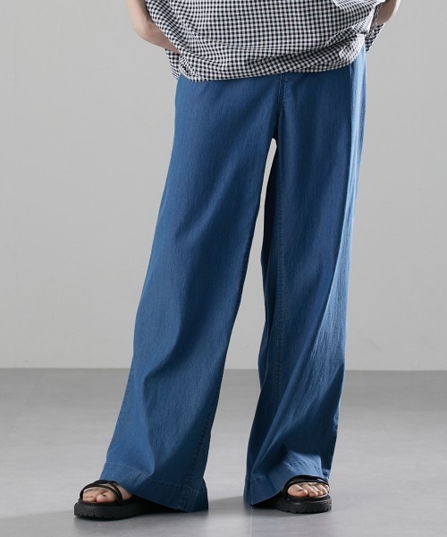 Soiunique（スワユニーク）の「【接触冷感・吸水速乾】ゆったりデニムワイドパンツ ［Soiunique］（デニムパンツ・レディース・ネイビー系/インディゴブルー・LL/M/L）」の2枚目の写真