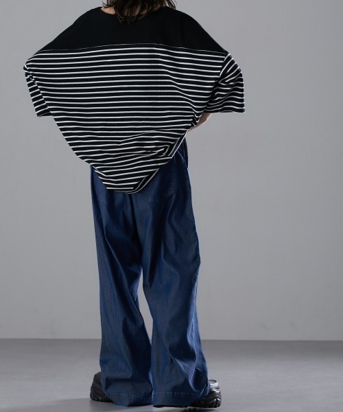 Soiunique（スワユニーク）の「【接触冷感・吸水速乾】ゆったりデニムワイドパンツ ［Soiunique］（デニムパンツ・レディース・ネイビー系/インディゴブルー・LL/M/L）」の6枚目の写真