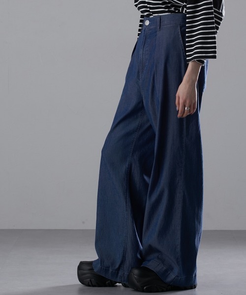 Soiunique（スワユニーク）の「【接触冷感・吸水速乾】ゆったりデニムワイドパンツ ［Soiunique］（デニムパンツ・レディース・ネイビー系/インディゴブルー・LL/M/L）」の7枚目の写真