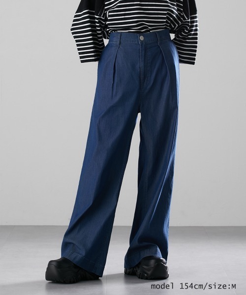 Soiunique（スワユニーク）の「【接触冷感・吸水速乾】ゆったりデニムワイドパンツ ［Soiunique］（デニムパンツ・レディース・ネイビー系/インディゴブルー・LL/M/L）」の8枚目の写真