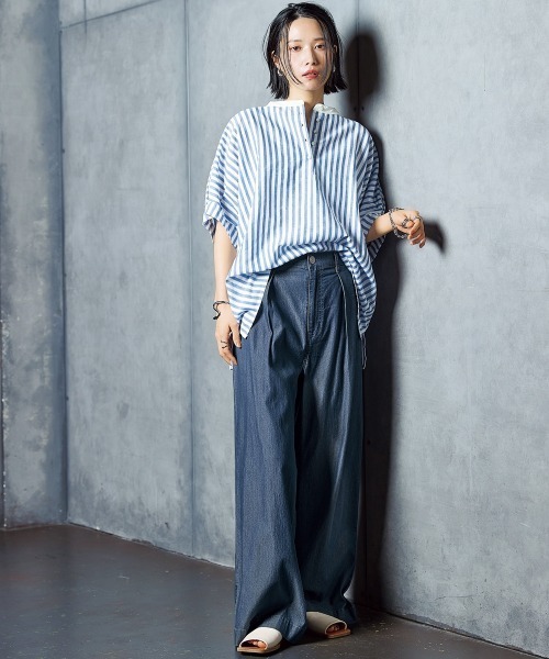 Soiunique（スワユニーク）の「【接触冷感・吸水速乾】ゆったりデニムワイドパンツ ［Soiunique］（デニムパンツ・レディース・ネイビー系/インディゴブルー・LL/M/L）」の11枚目の写真