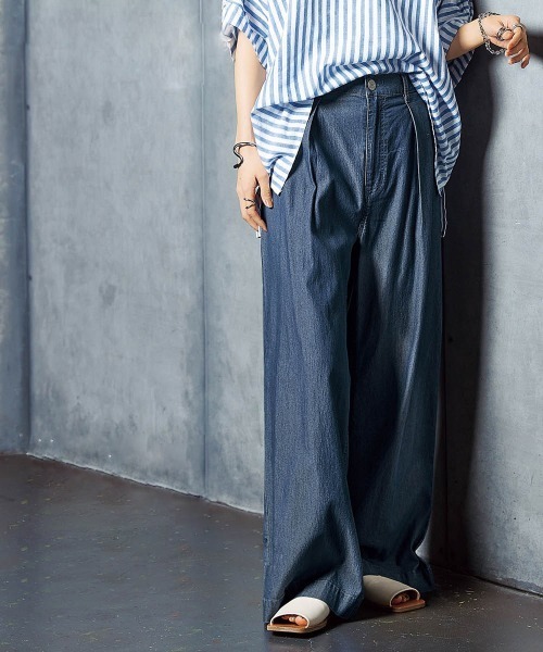 Soiunique（スワユニーク）の「【接触冷感・吸水速乾】ゆったりデニムワイドパンツ ［Soiunique］（デニムパンツ・レディース・ネイビー系/インディゴブルー・LL/M/L）」の12枚目の写真