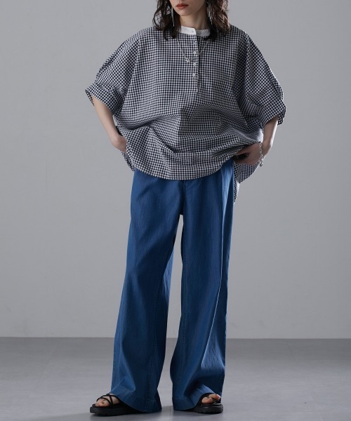 Soiunique（スワユニーク）の「【接触冷感・吸水速乾】ゆったりデニムワイドパンツ ［Soiunique］（デニムパンツ・レディース・ネイビー系/インディゴブルー・LL/M/L）」の13枚目の写真