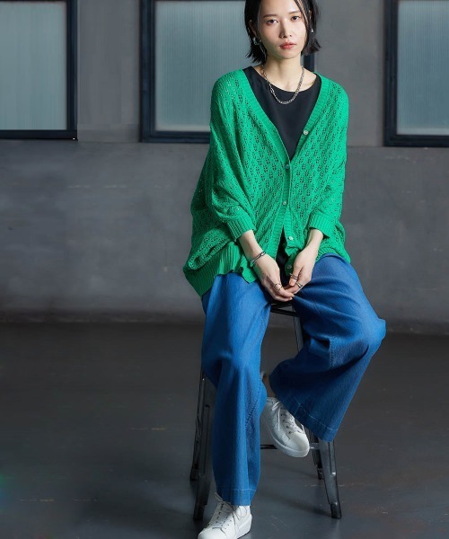 Soiunique（スワユニーク）の「【接触冷感・吸水速乾】ゆったりデニムワイドパンツ ［Soiunique］（デニムパンツ・レディース・ネイビー系/インディゴブルー・LL/M/L）」の18枚目の写真