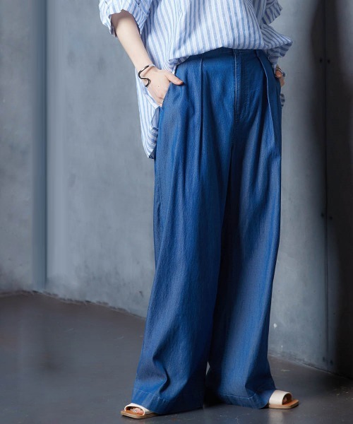 Soiunique（スワユニーク）の「【接触冷感・吸水速乾】ゆったりデニムワイドパンツ ［Soiunique］（デニムパンツ・レディース・ネイビー系/インディゴブルー・LL/M/L）」の20枚目の写真