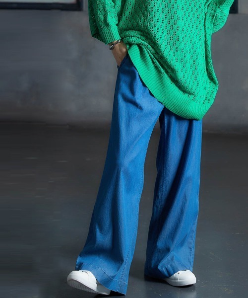 Soiunique（スワユニーク）の「【接触冷感・吸水速乾】ゆったりデニムワイドパンツ ［Soiunique］（デニムパンツ・レディース・ネイビー系/インディゴブルー・LL/M/L）」の21枚目の写真