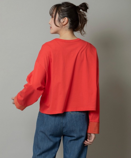 Munich（ミューニック）の「プレミアムコットンジャージ×シルキーローンワイドTシャツ（Tシャツ/カットソー・レディース・ホワイト/オレンジ/ブラック/ピンク/ライム・FREE）」の11枚目の写真