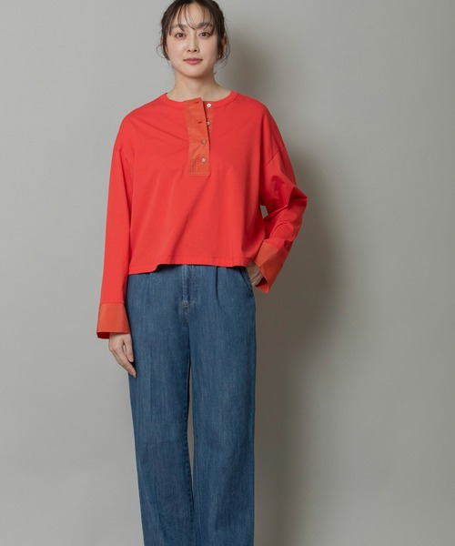 Munich（ミューニック）の「プレミアムコットンジャージ×シルキーローンワイドTシャツ（Tシャツ/カットソー・レディース・ホワイト/オレンジ/ブラック/ピンク/ライム・FREE）」の9枚目の写真