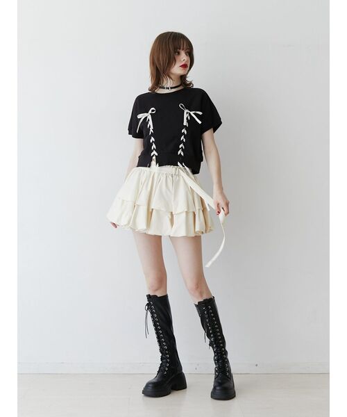 tシャツ レースアップバレエコアリボントップス レディース lilLilly tシャツ レースアップバレエコアリボントップス