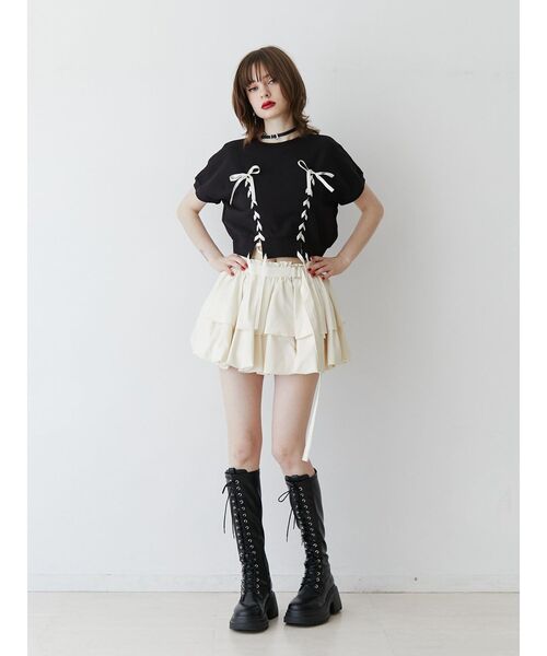 jouetie（ジュエティ）の「レースアップリボントップス（Tシャツ