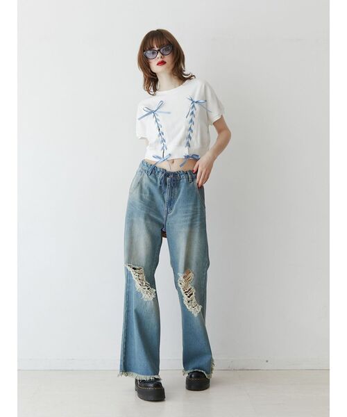 jouetie(ジュエティ)の「レースアップリボントップス(Tシャツ/カットソー・レディース・ブラック/オフホワイト/レッド・MEDIUM)」の15枚目の写真