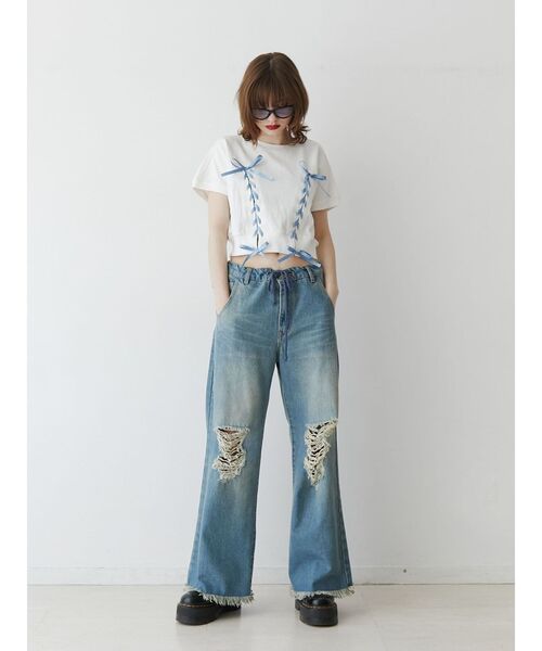 jouetie(ジュエティ)の「レースアップリボントップス(Tシャツ/カットソー・レディース・ブラック/オフホワイト/レッド・MEDIUM)」の18枚目の写真