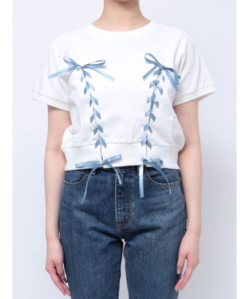 tシャツ レースアップバレエコアリボントップス レディース セール】レースアップバレエコアリボントップス（Tシャツ