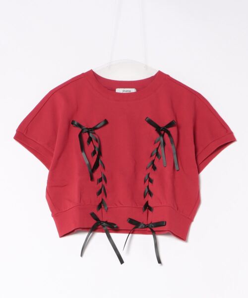 tシャツ レースアップバレエコアリボントップス レディース セール】レースアップバレエコアリボントップス（Tシャツ
