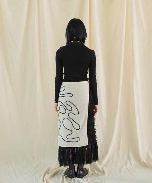 【セール】ライン刺繍 透かし編みニット レイヤード ラップスカート（スカート）｜Aphlotus（アプロタス）