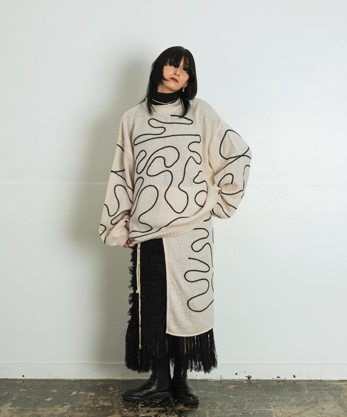 【セール】ライン刺繍 透かし編みニット レイヤード ラップスカート（スカート）｜Aphlotus（アプロタス）