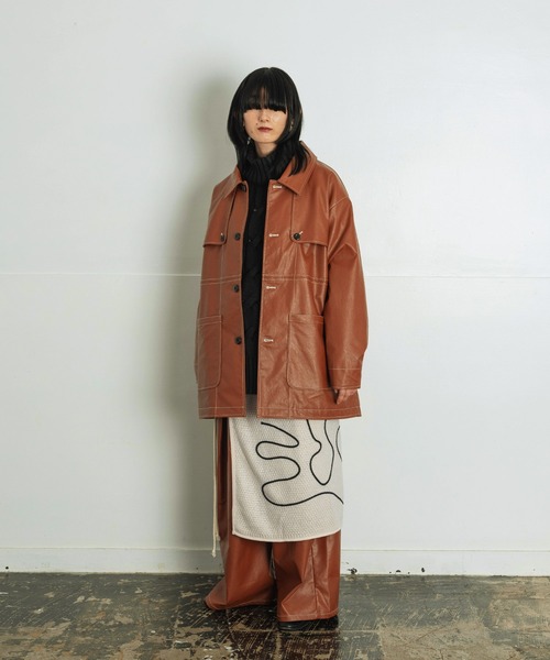 【セール】ライン刺繍 透かし編みニット レイヤード ラップスカート（スカート）｜Aphlotus（アプロタス）