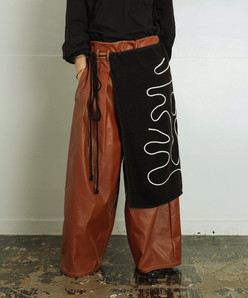 【セール】ライン刺繍 透かし編みニット レイヤード ラップスカート（スカート）｜Aphlotus（アプロタス）