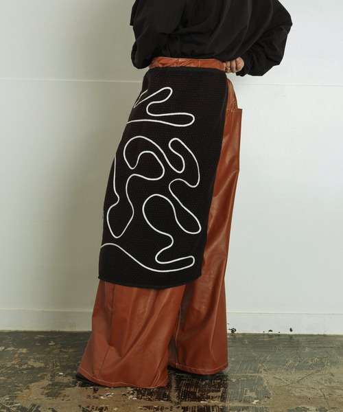 【セール】ライン刺繍 透かし編みニット レイヤード ラップスカート（スカート）｜Aphlotus（アプロタス）