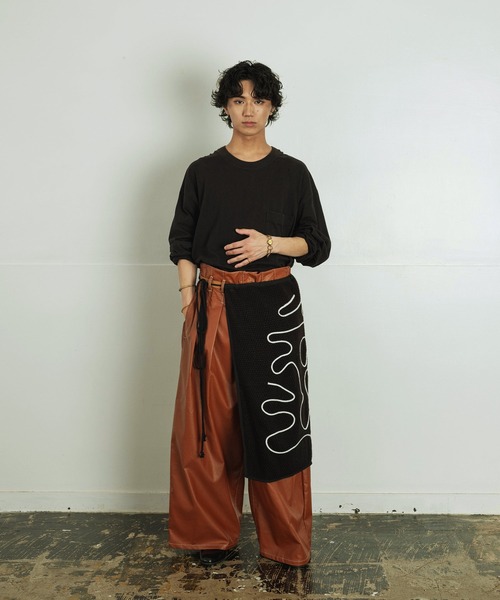 【セール】ライン刺繍 透かし編みニット レイヤード ラップスカート（スカート）｜Aphlotus（アプロタス）