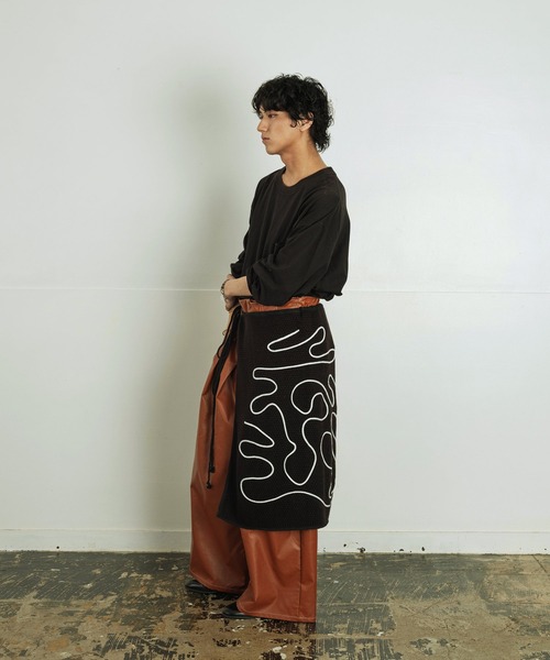 【セール】ライン刺繍 透かし編みニット レイヤード ラップスカート（スカート）｜Aphlotus（アプロタス）