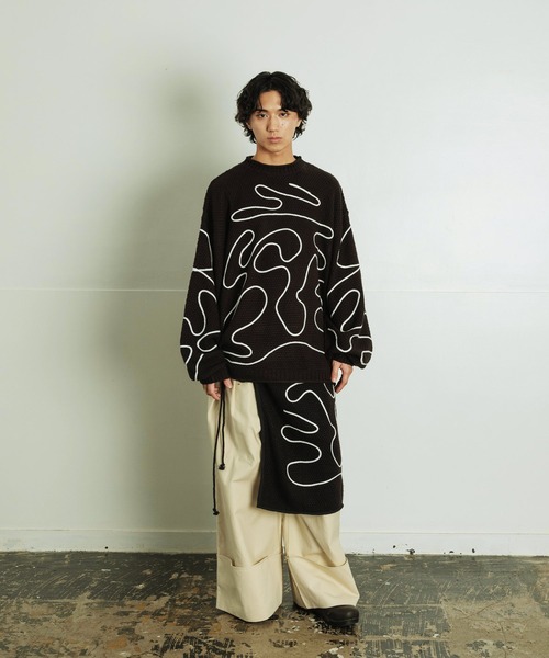 【セール】ライン刺繍 透かし編みニット レイヤード ラップスカート（スカート）｜Aphlotus（アプロタス）