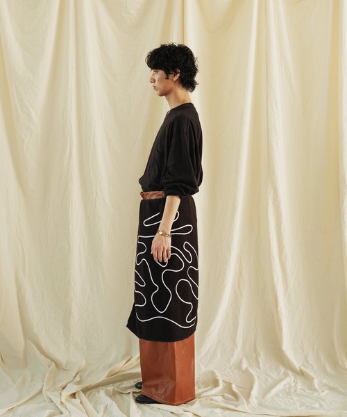 【セール】ライン刺繍 透かし編みニット レイヤード ラップスカート（スカート）｜Aphlotus（アプロタス）