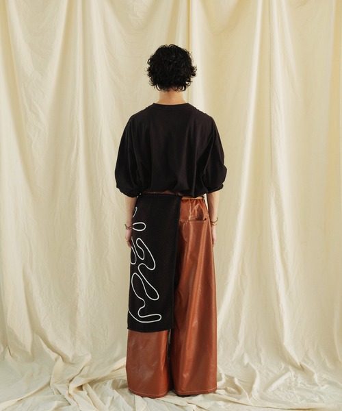 【セール】ライン刺繍 透かし編みニット レイヤード ラップスカート（スカート）｜Aphlotus（アプロタス）