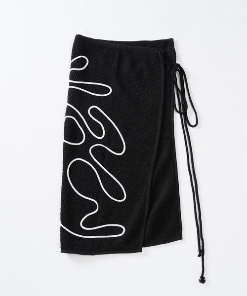 【セール】ライン刺繍 透かし編みニット レイヤード ラップスカート（スカート）｜Aphlotus（アプロタス）