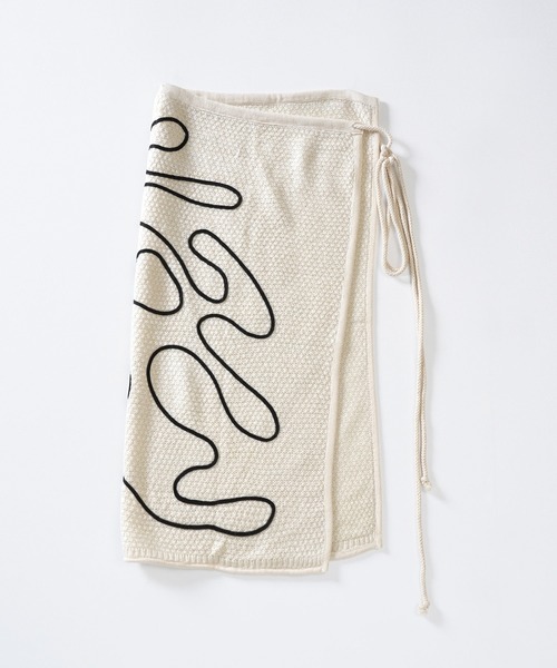 【セール】ライン刺繍 透かし編みニット レイヤード ラップスカート（スカート）｜Aphlotus（アプロタス）