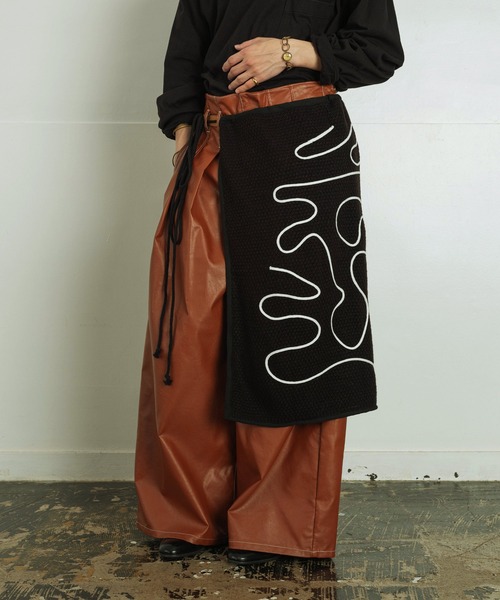 【セール】ライン刺繍 透かし編みニット レイヤード ラップスカート（スカート）｜Aphlotus（アプロタス）