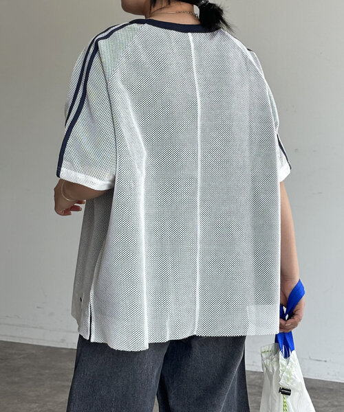 CPCM（シーピーシーエム）の「メッシュレイヤーナンバリングT（Tシャツ/カットソー・レディース・ネイビー/オフホワイト/ブラック・FREE）」の6枚目の写真