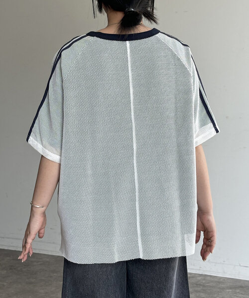 CPCM（シーピーシーエム）の「メッシュレイヤーナンバリングT（Tシャツ/カットソー・レディース・ネイビー/オフホワイト/ブラック・FREE）」の8枚目の写真