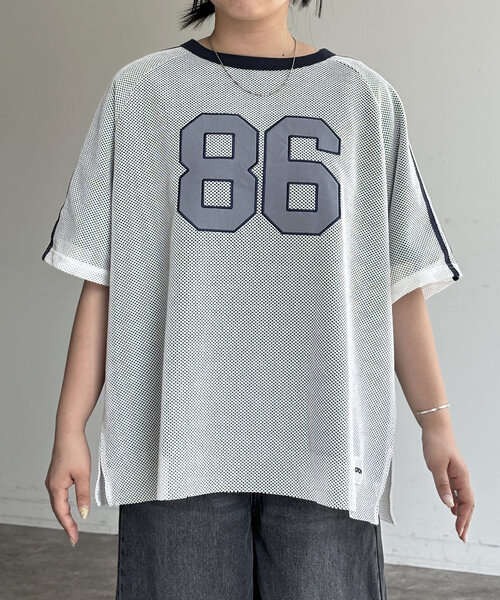 CPCM（シーピーシーエム）の「メッシュレイヤーナンバリングT（Tシャツ/カットソー・レディース・ネイビー/オフホワイト/ブラック・FREE）」の9枚目の写真