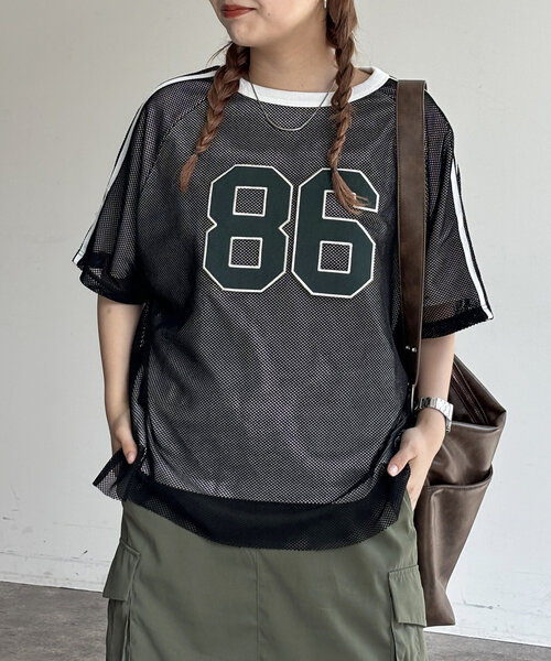 CPCM（シーピーシーエム）の「メッシュレイヤーナンバリングT（Tシャツ/カットソー・レディース・ネイビー/オフホワイト/ブラック・FREE）」の17枚目の写真