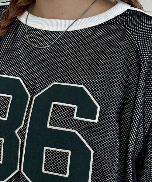 CPCM（シーピーシーエム）の「メッシュレイヤーナンバリングT（Tシャツ/カットソー・レディース・ネイビー/オフホワイト/ブラック・FREE）」の22枚目の写真