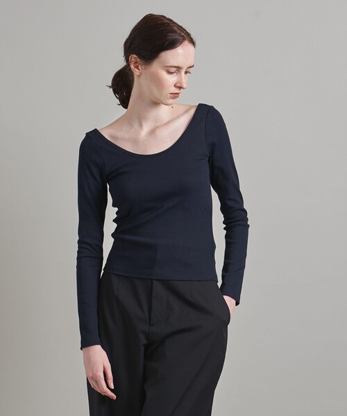 LOEFF（ロエフ）の「＜LOEFF＞ラウンドネック ロングスリーブTシャツ（Tシャツ/カットソー・レディース・ネイビー/ブラック・FREE）」の6枚目の写真