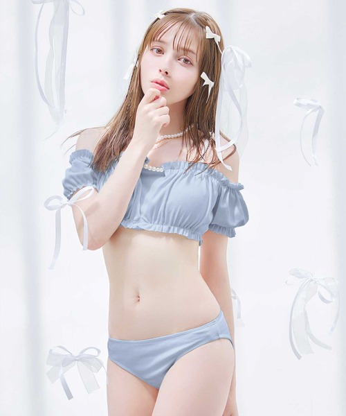 sugar nine水着袖付きシャーリングトップス タグ付き新品 袖付きシャーリングトップス 4点セット（水着）｜sugar nine（シュガー