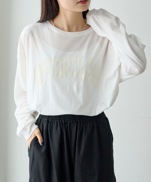 PUAL CE CIN（ピュアルセシン）の「シアーロゴプリントカットソー（Tシャツ/カットソー・レディース・オフホワイト/グレイッシュベージュ/ダークブルー・FREE）」の12枚目の写真