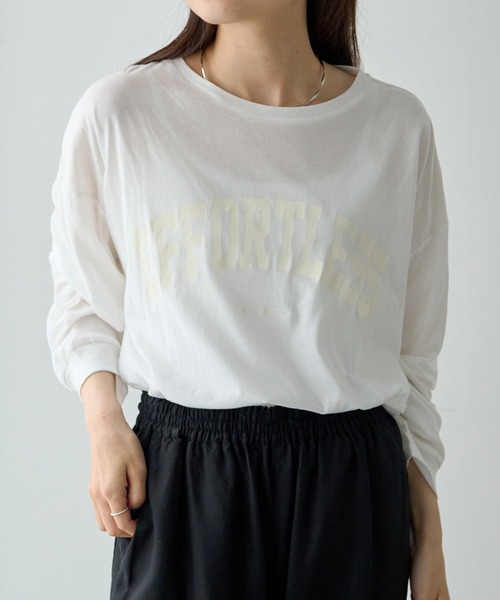 PUAL CE CIN（ピュアルセシン）の「シアーロゴプリントカットソー（Tシャツ/カットソー・レディース・オフホワイト/グレイッシュベージュ/ダークブルー・FREE）」の13枚目の写真