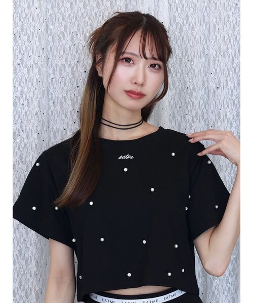 EATME(イートミー)の「パールストーン付クロップTシャツ(Tシャツ/カットソー・レディース・オフホワイト/ブラック・FREE)」の22枚目の写真