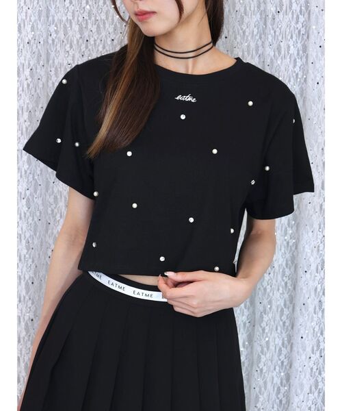 EATME(イートミー)の「パールストーン付クロップTシャツ(Tシャツ/カットソー・レディース・オフホワイト/ブラック・FREE)」の21枚目の写真