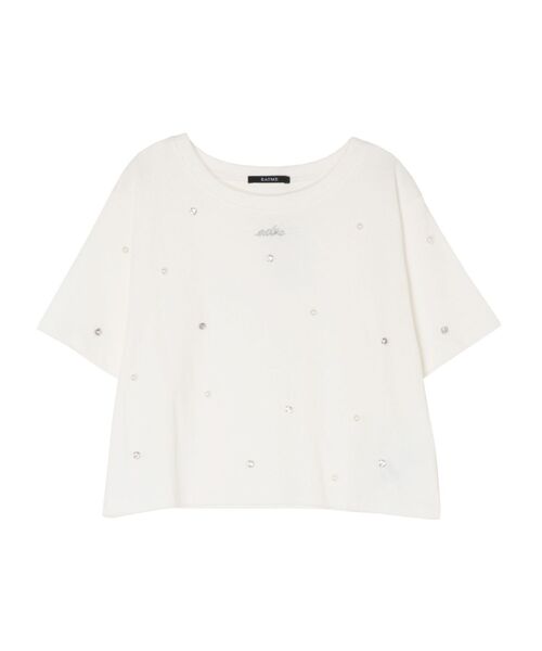 EATME(イートミー)の「パールストーン付クロップTシャツ(Tシャツ/カットソー・レディース・オフホワイト/ブラック・FREE)」の4枚目の写真